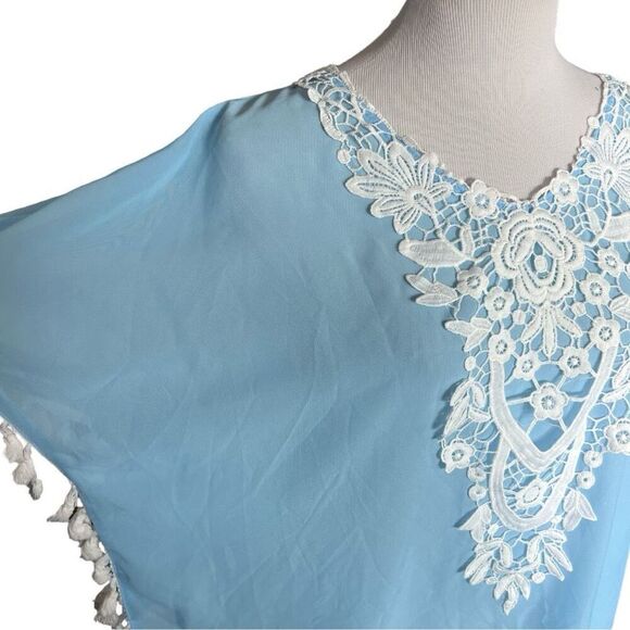 NWT Womens CPOKRTWSO Boutique Flowy Baby Blue Beach Swim Tassel Cover-Up  Sz S/M - Picture 3 of 3